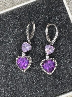 Alwand Vahan Double heart 925 Earrings Sterling Silver Amethyst Dangle